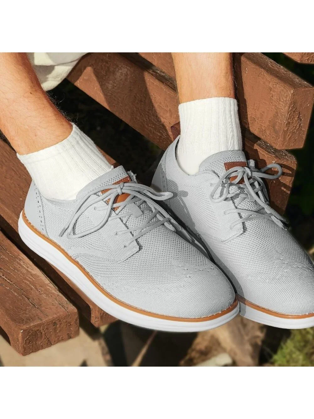 Men's Grey Knit Mesh Dress Sneakers Lace Up Casual Walking Oxford Shoes